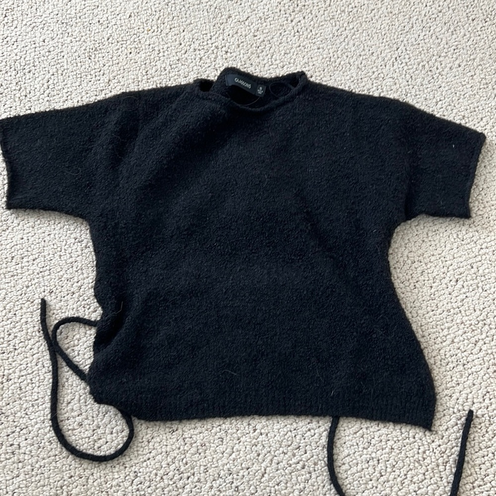 Backless Black Knit/Fuzzy Tie Top